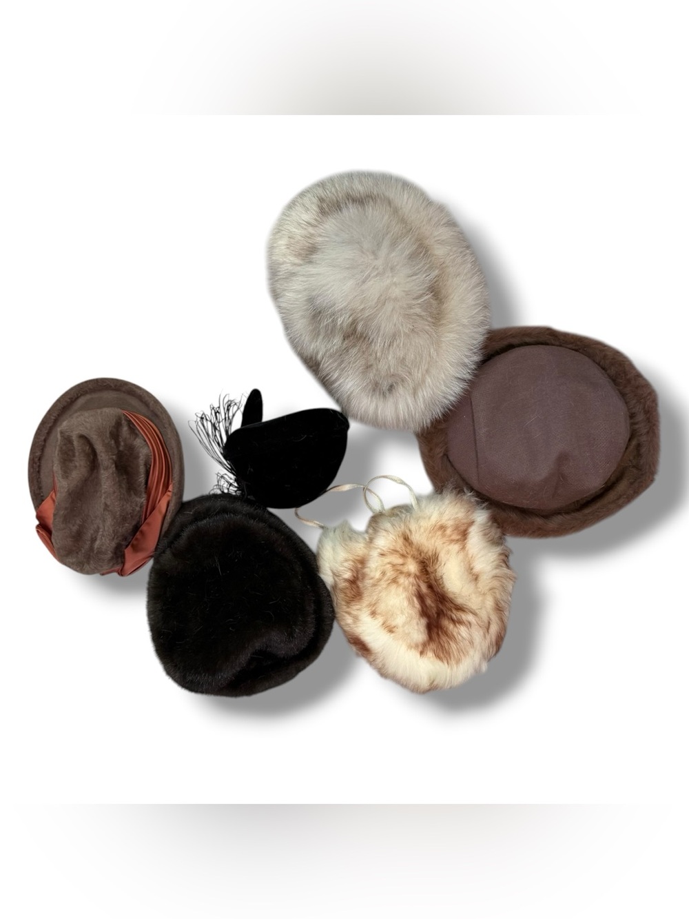 Mixed lot Vintage Fur & Felt Hat Lot - Neutral Tones brown black Mr Rickie